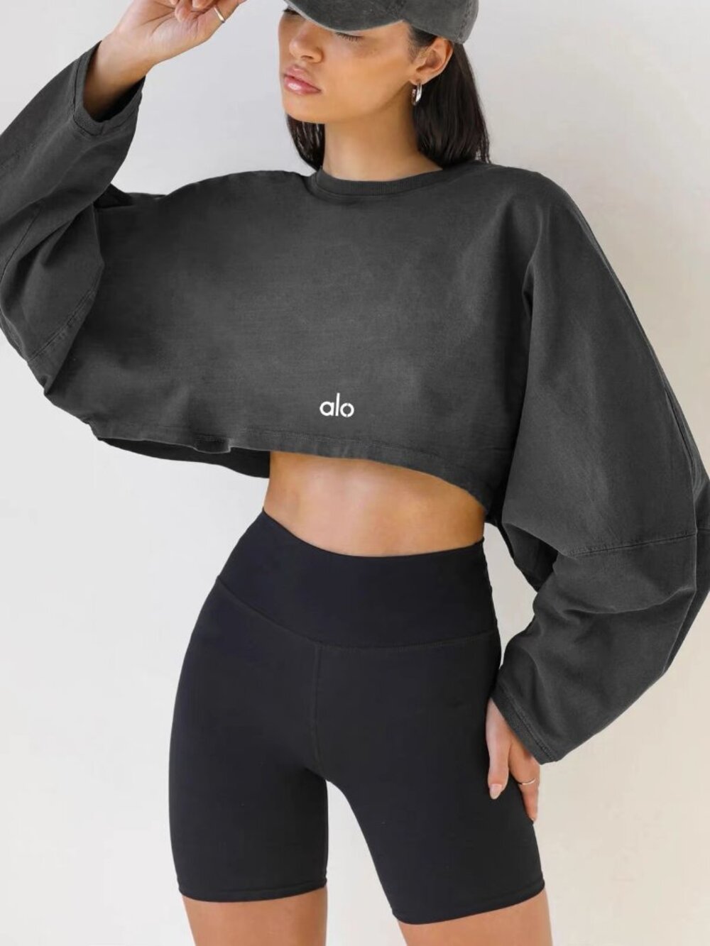 Alo Yoga Cropped Activewear Top Dark Gray